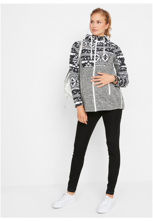 bonprix - Bluza rozpinana ciążowa z polaru, z wstawką na nosidełko. Kolekcja: moda ciążowa. Kolor: czarny. Materiał: polar