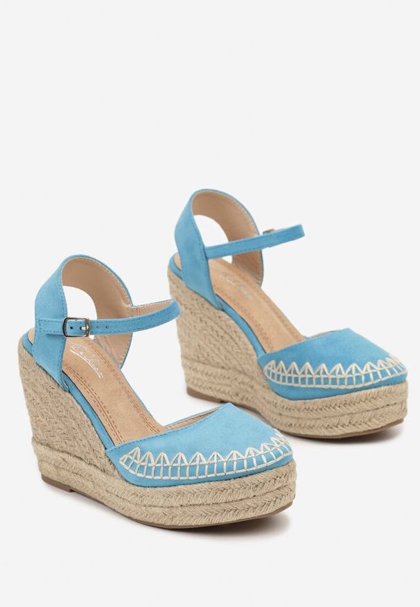 Born2be - Niebieskie Sandały Espadryle na Plecionym Koturnie Misslora. Kolor: niebieski. Sezon: lato. Obcas: na koturnie. Styl: elegancki
