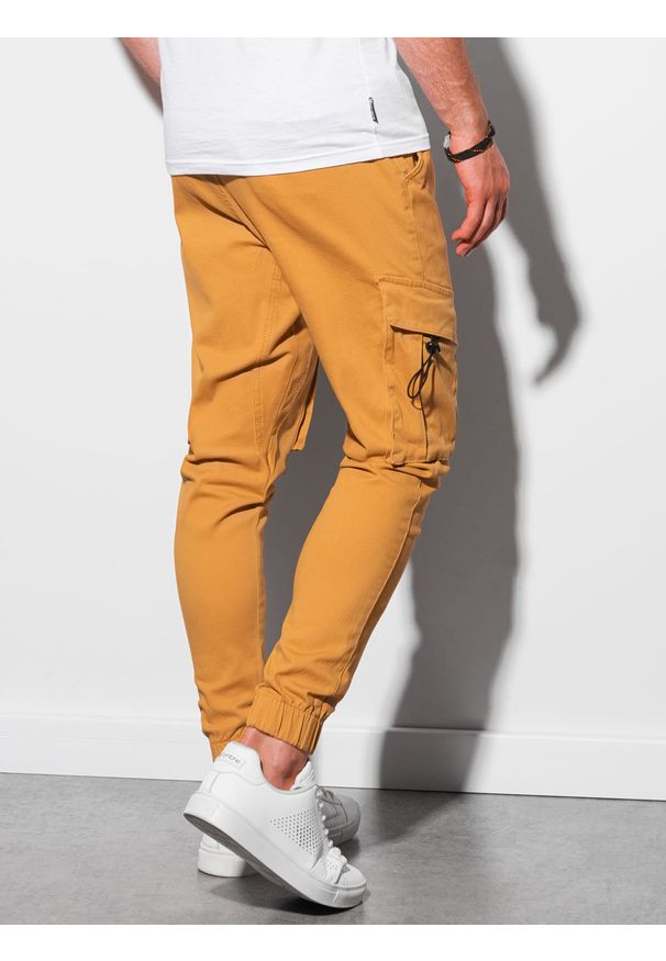 Ombre Clothing - Spodnie męskie joggery P1026 - musztardowe - XXL. Kolor: żółty. Materiał: elastan, bawełna