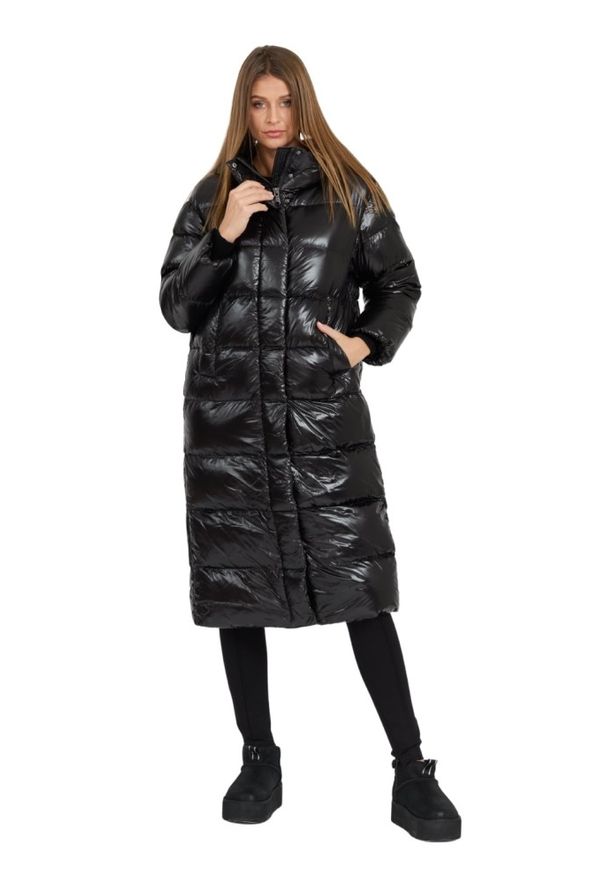 Hetrego - HETREGO Czarny damski płaszcz puchowy Tara Woman Oversized Quilted Coat. Okazja: na co dzień. Kolor: czarny. Materiał: puch. Długość: do kolan. Styl: casual
