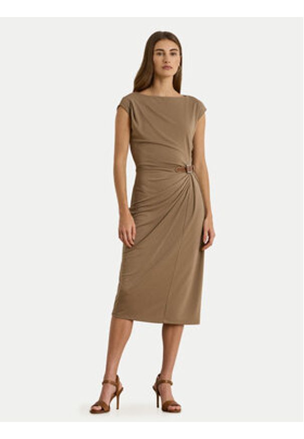 Lauren Ralph Lauren - LAUREN RALPH LAUREN Sukienka codzienna 200980221001 Brązowy Slim Fit. Okazja: na co dzień. Kolor: brązowy. Materiał: syntetyk. Typ sukienki: proste. Styl: casual