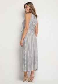 Born2be - Szara Plisowana Sukienka na Cienkich Ramiączkach Wiązana w Talii Virsea. Okazja: na co dzień. Kolor: szary. Materiał: jeans. Długość rękawa: na ramiączkach. Styl: casual #6