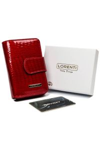 LORENTI - Portfel damski czerwony Lorenti 76115-RS-1251 RED. Kolor: czerwony. Materiał: skóra, lakier. Wzór: aplikacja