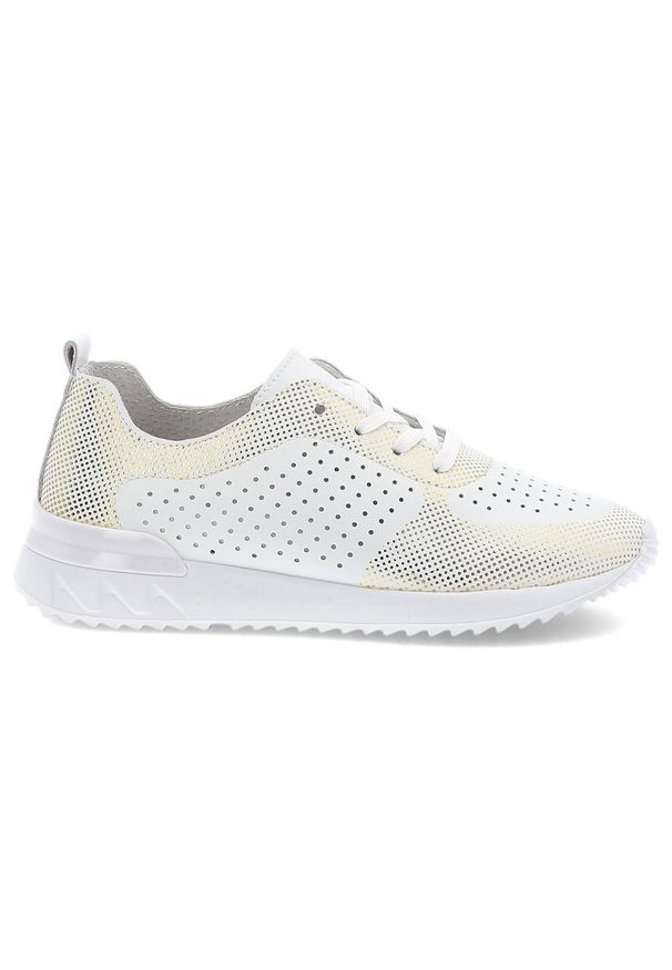 Biało-Złote Sneakersy Artiker Stylowe Obuwie Damskie. Okazja: na co dzień. Zapięcie: sznurówki. Kolor: biały. Materiał: materiał. Szerokość cholewki: normalna