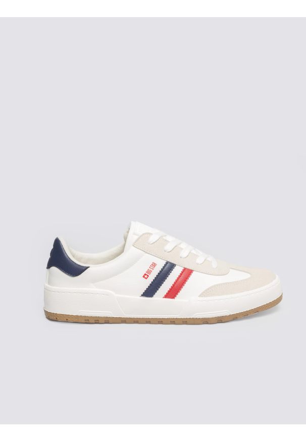 Big-Star - Sneakersy męskie białe TT174095 101. Okazja: na spacer, na co dzień. Nosek buta: okrągły. Zapięcie: sznurówki. Kolor: biały. Materiał: jeans, syntetyk, materiał, dresówka. Sport: fitness, turystyka piesza
