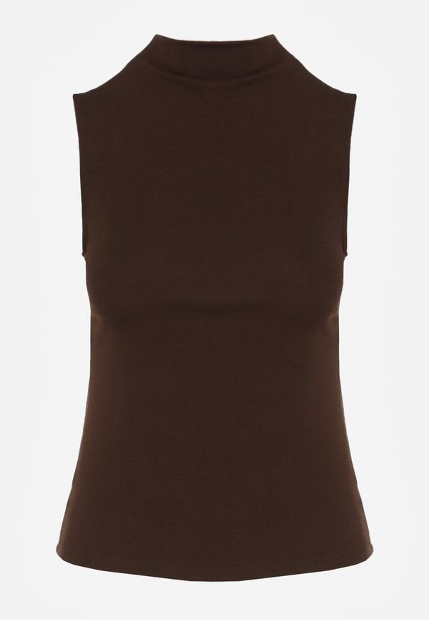 Renee - Ciemnobrązowy Dopasowany Top z Bawełny z Półgolfem Unellesa. Kolor: brązowy. Materiał: bawełna