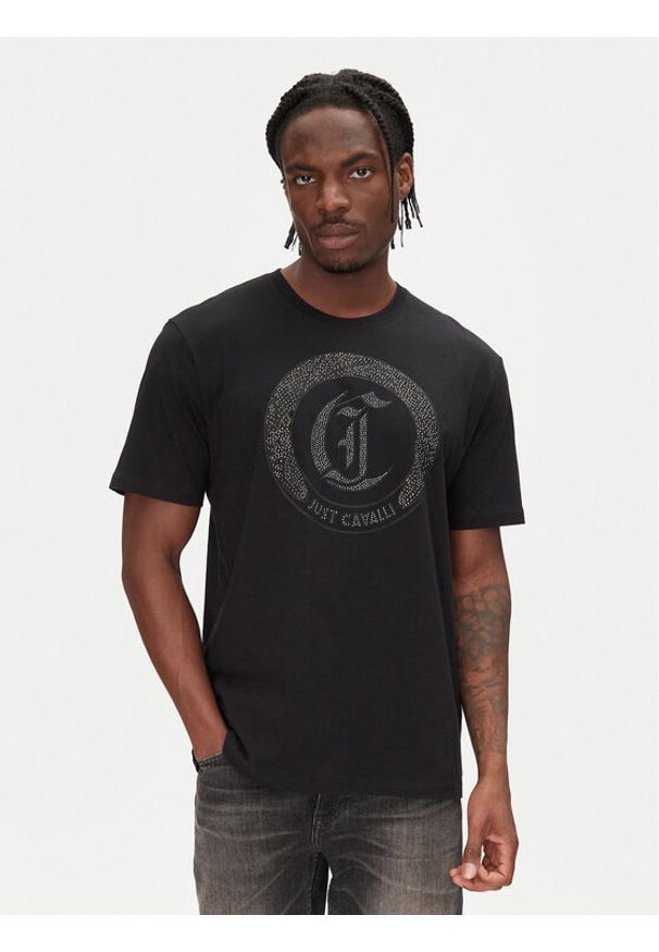 Just Cavalli T-Shirt 78OAHE22 Czarny Regular Fit. Kolor: czarny. Materiał: bawełna