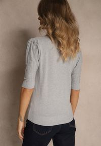 Renee - Szary Półgolf Ozdobiony Ażurowymi Wstawkami Unisena. Okazja: na co dzień. Kolor: szary. Materiał: jeans. Wzór: ażurowy, aplikacja. Styl: casual #3