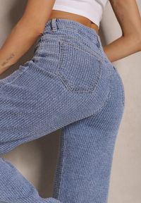 Renee - Niebieskie Szerokie Jeansy z Bawełny High Waist Nimirina. Okazja: na co dzień. Stan: podwyższony. Kolor: niebieski. Wzór: paski. Styl: casual #5