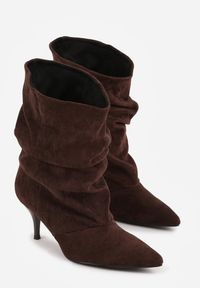 Renee - Brązowe Botki na Szpilce Typu Slouchy Anitai. Kolor: brązowy. Materiał: jeans. Obcas: na szpilce #6