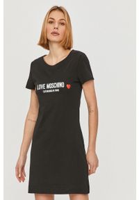 Love Moschino - Sukienka. Kolor: czarny. Materiał: dzianina. Długość rękawa: krótki rękaw. Wzór: nadruk. Typ sukienki: dopasowane #5