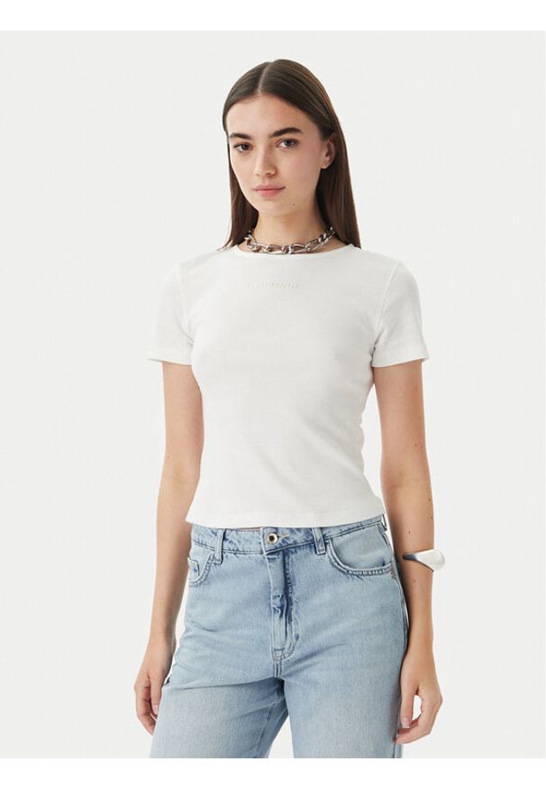 Patrizia Pepe T-Shirt 2M4522/J407-W146 Biały Slim Fit. Kolor: biały. Materiał: bawełna