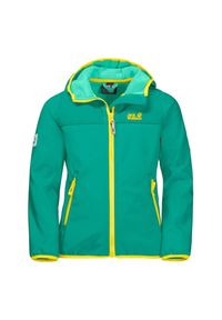 Kurtka turystyczna dla dzieci Jack Wolfskin Fourwinds softshell. Kolor: zielony. Materiał: elastan, poliester