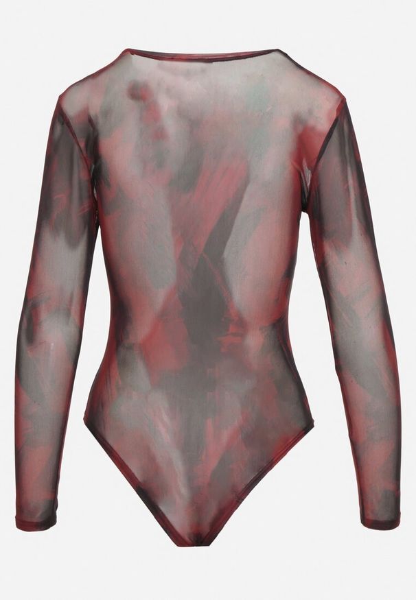 Born2be - Bordowe Dopasowane Body Longsleeve z Siateczkowego Materiału z Wiskozą Listaria. Okazja: na co dzień. Kolor: czerwony. Materiał: wiskoza, materiał. Długość rękawa: długi rękaw. Długość: długie. Styl: sportowy, elegancki, casual