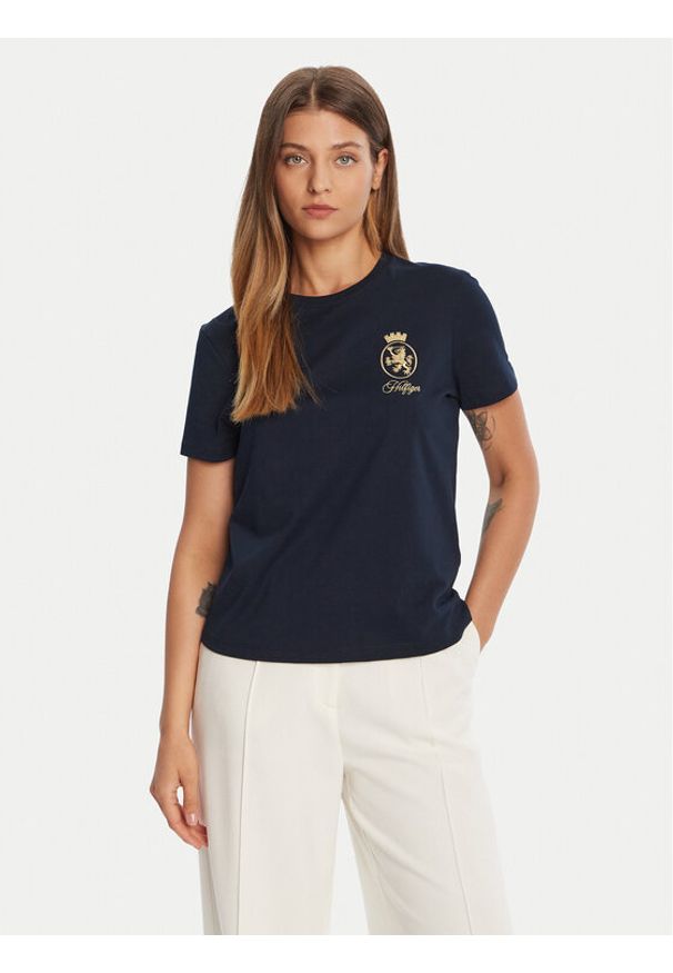 TOMMY HILFIGER - Tommy Hilfiger T-Shirt Gold Crest WW0WW46153 Granatowy Regular Fit. Kolor: niebieski. Materiał: bawełna