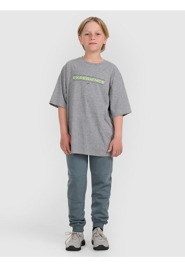 4f - 4F T-shirt oversize z nadrukiem chłopięcy - szary 146/152 (10-12 lat). Okazja: na co dzień. Kolor: szary. Materiał: jersey, materiał, bawełna. Wzór: nadruk. Sezon: lato. Styl: klasyczny, sportowy, casual