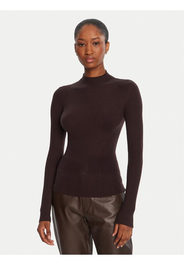 TwinSet - TWINSET Sweter 252TT3111 Brązowy Slim Fit. Kolor: brązowy. Materiał: wełna