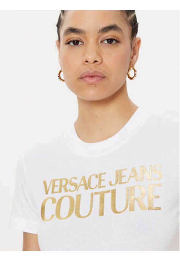 Versace Jeans Couture T-Shirt 78HAHT01 Biały Regular Fit. Kolor: biały. Materiał: bawełna