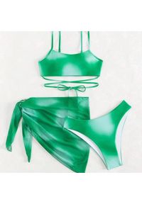 Intica - Komplet bikini z pareo na plażę i basen Eufrasia. Kolor: zielony. Materiał: materiał