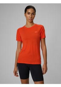 4f - 4F Koszulka trekkingowa z wełną merino damska - pomarańczowa S. Kolor: pomarańczowy. Materiał: wełna. Długość rękawa: raglanowy rękaw. Długość: długie. Sezon: lato #1