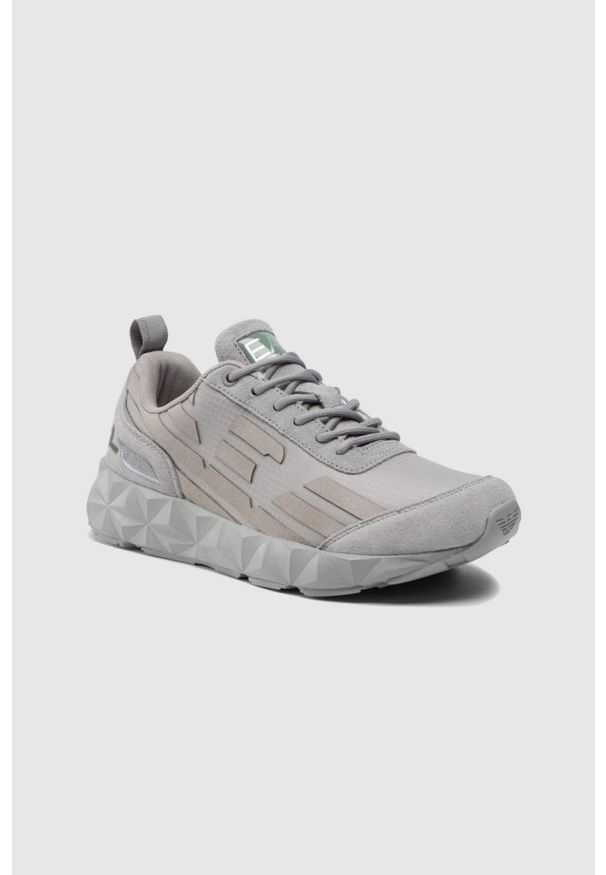 EA7 Emporio Armani - EA7 Szare sneakersy męskie z dużym logo, Rozmiar 41 1/3. Kolor: szary. Materiał: zamsz, materiał. Szerokość cholewki: normalna. Wzór: aplikacja