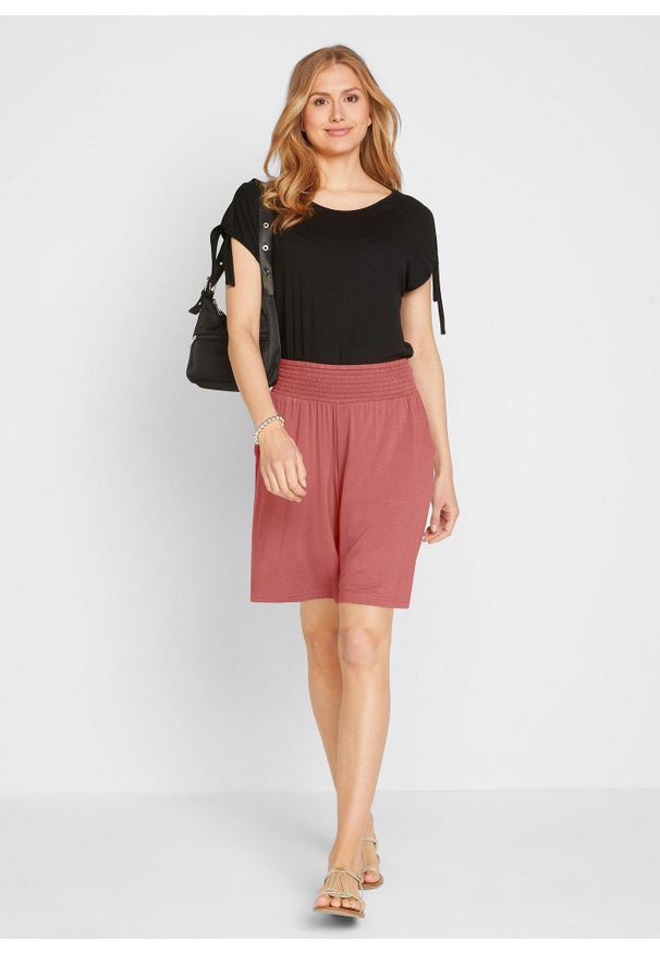 bonprix - Szerokie bermudy z dżerseju z mieszanki wiskozy. Kolor: czerwony. Materiał: jersey, wiskoza