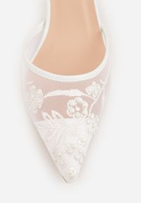 Born2be - Białe Sandały na Szpilce z Koronką Caskstar. Kolor: biały. Materiał: koronka. Wzór: koronka. Obcas: na szpilce. Styl: elegancki, klasyczny #4