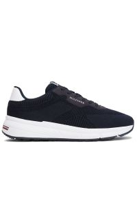 TOMMY HILFIGER - Buty męskie Tommy Hilfiger Lightweight RWB Knit FM0FM05423-DW5 - granatowe. Okazja: na co dzień. Kolor: niebieski. Materiał: dzianina, tkanina, poliester, materiał. Szerokość cholewki: normalna