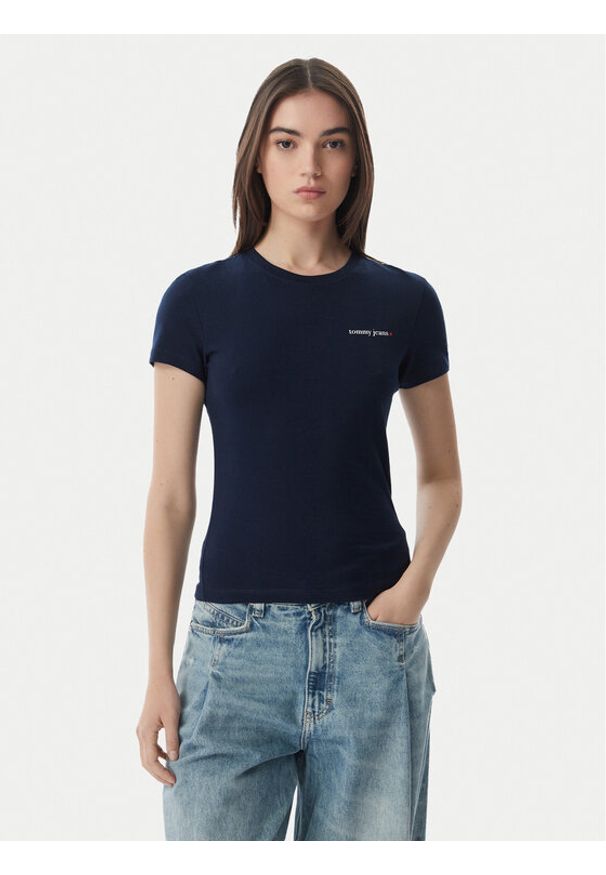 Tommy Jeans T-Shirt Ess Logo DW0DW23479 Granatowy Slim Fit. Kolor: niebieski. Materiał: bawełna