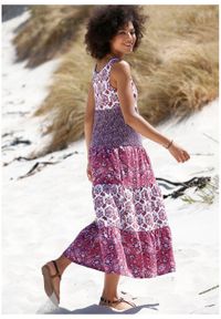 Długa sukienka bawełniana z dżerseju bonprix jeżynowy wzorzysty. Kolor: fioletowy. Materiał: jersey, bawełna. Długość: maxi #3