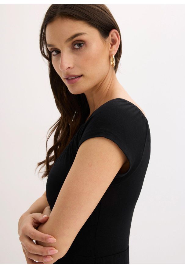 bonprix - Długa sukienka z mieszanki wiskozy. Kolor: czarny. Materiał: wiskoza. Długość: maxi