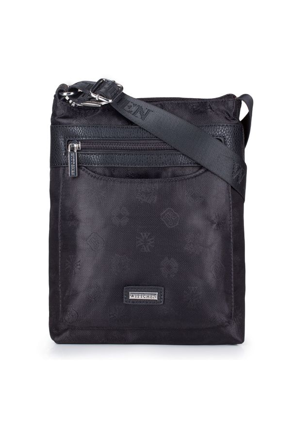 Wittchen - Damska listonoszka z tkaniny w logo z suwakiem. Kolor: czarny. Materiał: skórzane. Styl: elegancki, sportowy, casual