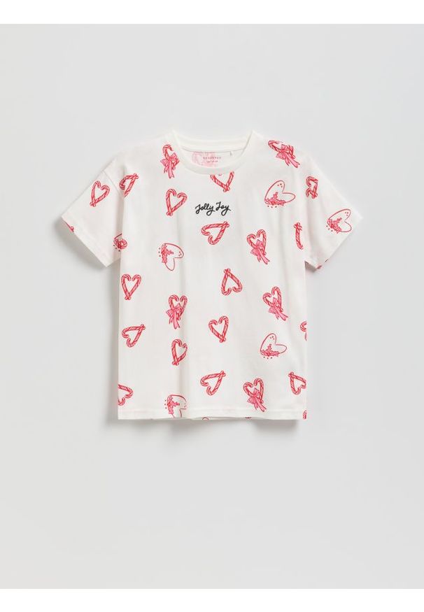 Reserved - Świąteczny t-shirt z nadrukiem - wielobarwny. Materiał: bawełna. Wzór: nadruk. Styl: wizytowy