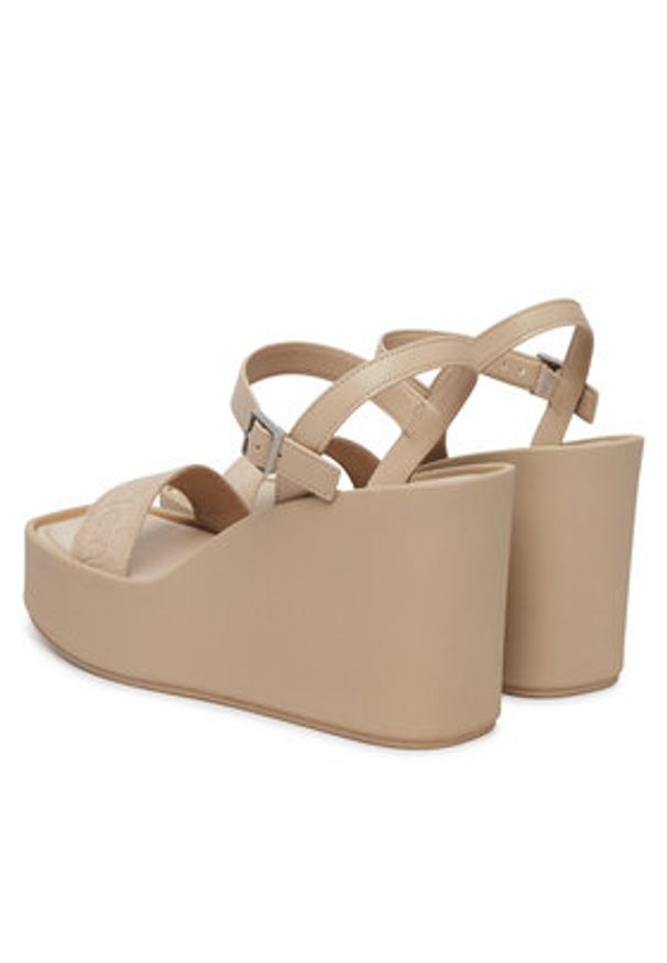 Calvin Klein Sandały Wedge 70 Sndl Webbing Lth HW0HW02882 Beżowy. Kolor: beżowy. Materiał: materiał