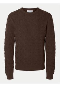 Selected Homme Sweter 16094503 Brązowy Regular Fit. Kolor: brązowy. Materiał: bawełna #5