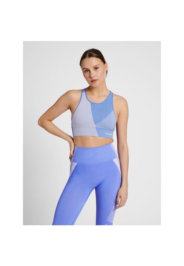 Damski bezszwowy biustonosz sportowy Hummel MT Unite. Kolor: niebieski. Sport: joga i pilates