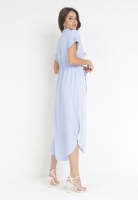 Born2be - Niebieska Koszulowa Sukienka z Wiązaniem w Pasie Maudelles. Kolor: niebieski. Typ sukienki: koszulowe #3