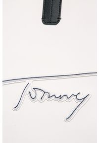 TOMMY HILFIGER - Tommy Hilfiger - Torebka. Kolor: biały. Wzór: aplikacja. Dodatki: z aplikacjami. Materiał: skórzane. Rozmiar: duże #4