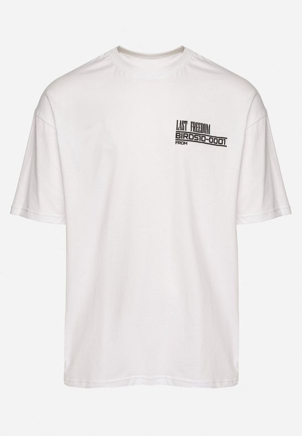 Born2be - Biała Koszulka T-shirt z Ozdobnym Napisem i Nadrukiem na Plecach Ballis. Kolor: biały. Materiał: jeans. Wzór: napisy, nadruk