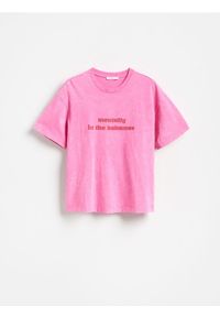 Reserved - Bawełniany t-shirt - różowy. Kolor: różowy. Materiał: bawełna #1
