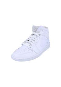 Buty do chodzenia męskie Nike Air Jordan 1 Mid. Zapięcie: sznurówki. Kolor: biały. Materiał: materiał, skóra, syntetyk. Szerokość cholewki: normalna. Model: Nike Air Jordan. Sport: turystyka piesza