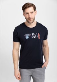 Volcano - T-shirt z motywem rowerowym T-RAD. Kolekcja: plus size. Kolor: niebieski. Materiał: włókno, skóra, materiał, bawełna. Wzór: nadruk. Sezon: lato. Styl: sportowy