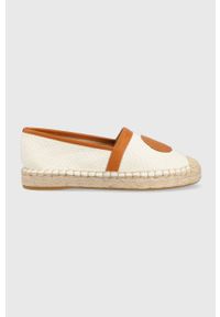 Karl Lagerfeld espadryle KAMINI DUO kolor beżowy KL81160. Nosek buta: okrągły. Kolor: beżowy. Materiał: skóra, guma. Obcas: na obcasie. Wysokość obcasa: niski #1