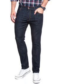 Wrangler - WRANGLER LARSTON MĘSKIE SPODNIE JEANSOWE JEANSY DARK RINSE W18SP690A. Wzór: jednolity