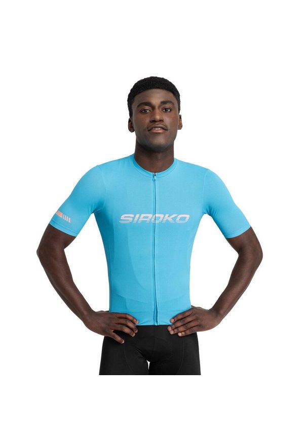 SIROKO - Męska koszulka rowerowa z tkaniny siatkowej z krótkim rękawem Kolarstwo Sirok. Kolor: niebieski. Materiał: tkanina. Długość rękawa: krótki rękaw. Długość: krótkie. Sezon: lato. Sport: kolarstwo