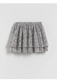 Reserved - Spódnico-szorty z cekinami - srebrny. Kolor: srebrny. Materiał: tkanina