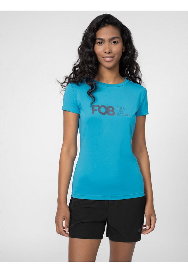 4f - Koszulka szybkoschnąca z filtrem UV damska. Kolor: turkusowy. Materiał: materiał, dzianina. Styl: sportowy
