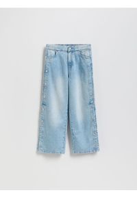 Reserved - Jeansy wide leg z napami - niebieski. Kolor: niebieski