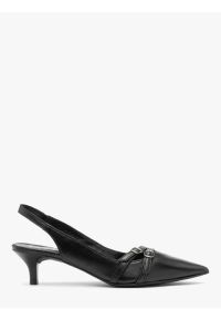 Ryłko - Czarne czółenka slingback z ozdobnymi paskami. Zapięcie: pasek. Kolor: czarny. Materiał: skóra. Szerokość cholewki: normalna. Obcas: na obcasie. Styl: street. Wysokość obcasa: średni