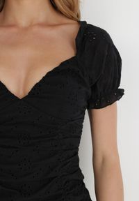 Born2be - Czarna Sukienka Pereis. Typ kołnierza: dekolt kwadratowy, dekolt gorset. Kolor: czarny. Materiał: bawełna. Wzór: aplikacja, haft. Typ sukienki: gorsetowe. Długość: mini #4